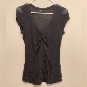 Guess Half Sleeve Gathered Bust Henley T-Shirt in Black, Size M